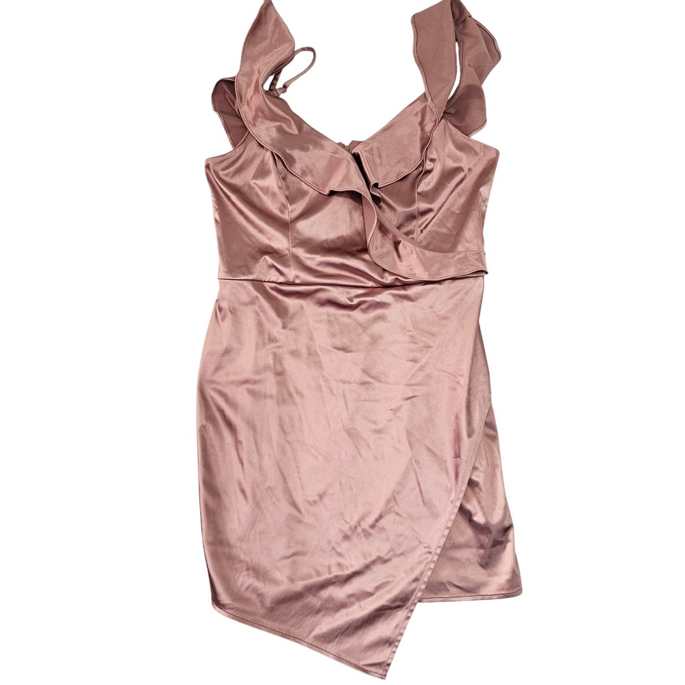 IN San Francisco Dusty Rose Satin Ruffle Wrap Mini Dress Size 13 Homecoming